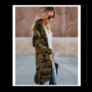 VICI camo print open front cardigan